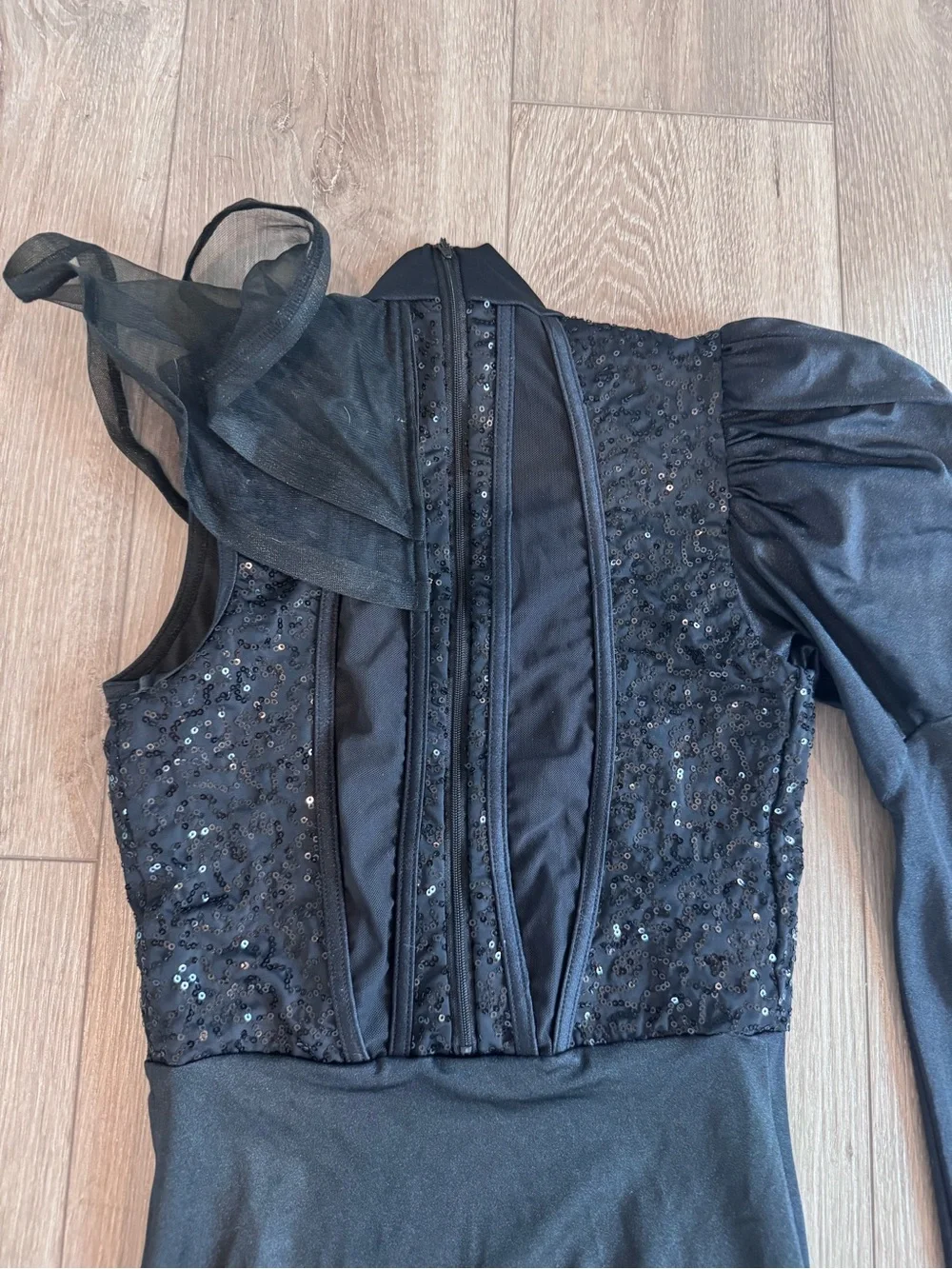 Weissman Black Sequin One-Shoulder Dance Costume
